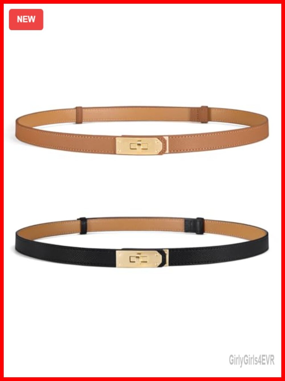 Women Skinny Leather Belt Adjustable Dress Belt Gold Buckle